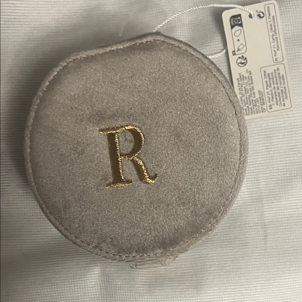 New Gray Velvet Jewelry Pouch with “R” initial